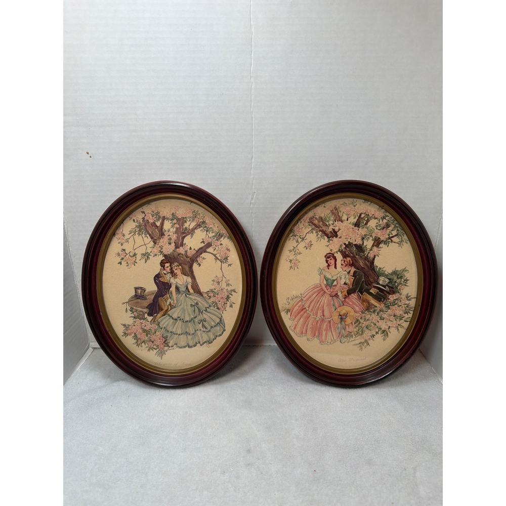 VTG Corre Framed Oval Art Prints Set 2 The Proposal Whispers of Love 10x8